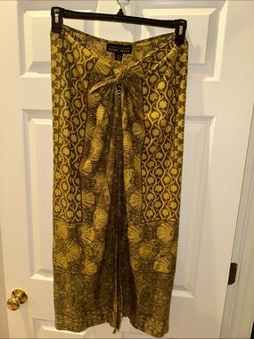 Eileen Fisher Olive-Gold Patterned Tie-Waist Maxi Skirt